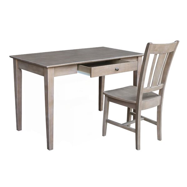 International Concepts Basic Size Desk with Drawer and Chair - Washed Grey Taupe