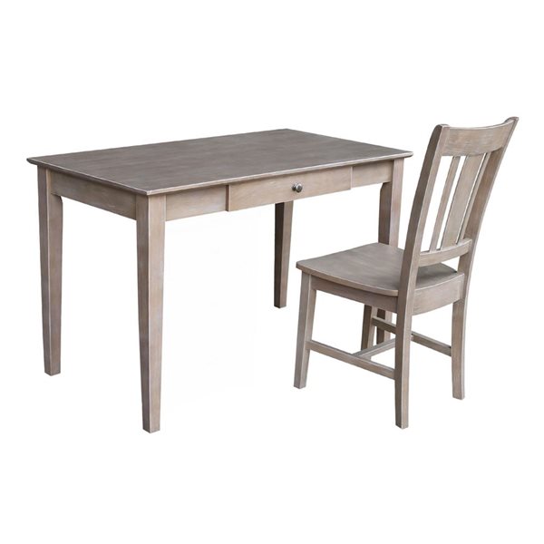 International Concepts Basic Size Desk with Drawer and Chair - Washed Grey Taupe