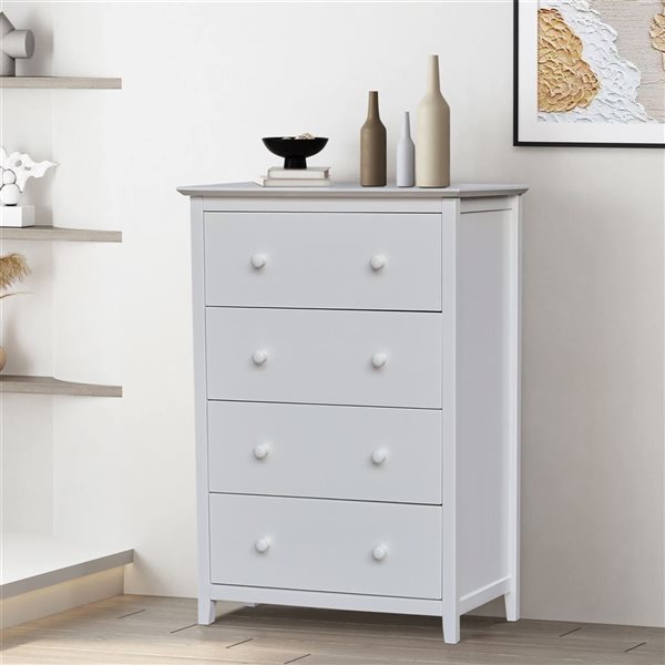 International Concepts Solid Wood Bedroom Dresser/Chest with 4 Drawers - White