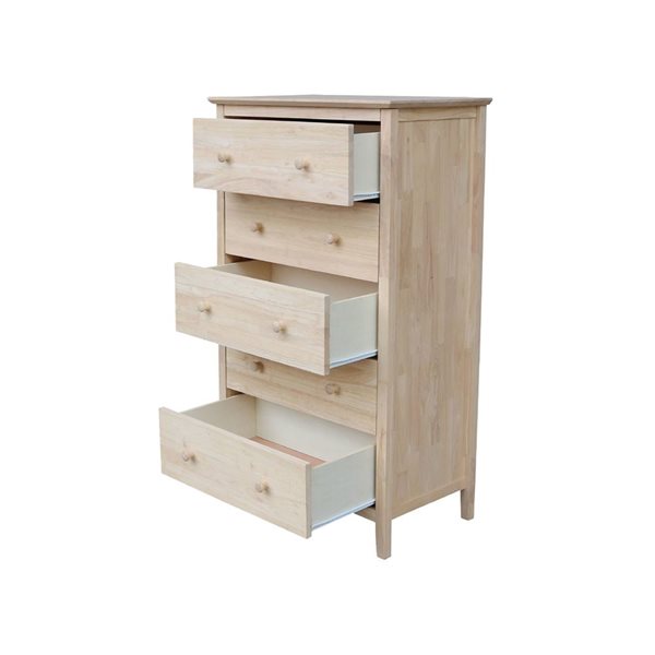 International Concepts Solid Wood Bedroom Dresser/Chest with 5 Drawers - Unfinished