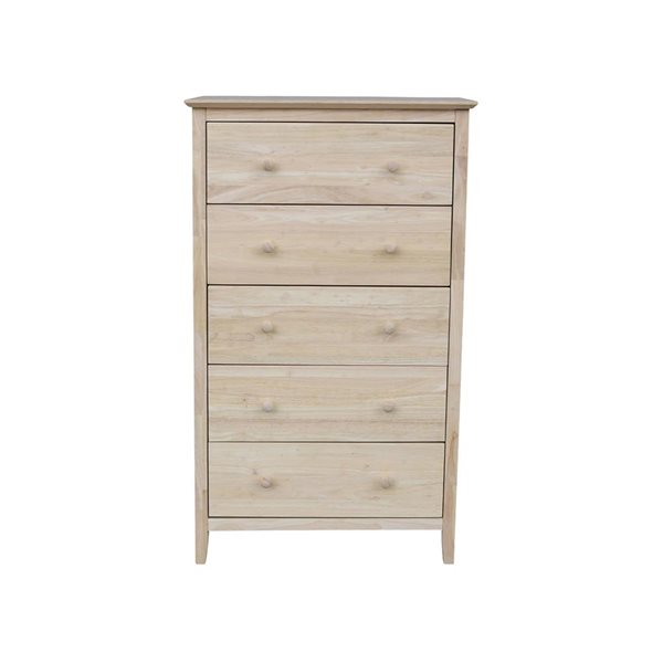 International Concepts Solid Wood Bedroom Dresser/Chest with 5 Drawers - Unfinished