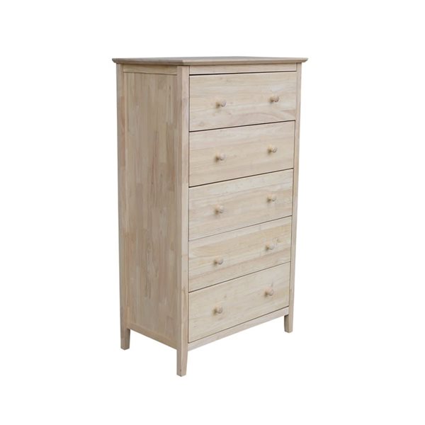 International Concepts Solid Wood Bedroom Dresser/Chest with 5 Drawers - Unfinished