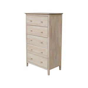 International Concepts Solid Wood Bedroom Dresser/Chest with 5 Drawers - Unfinished