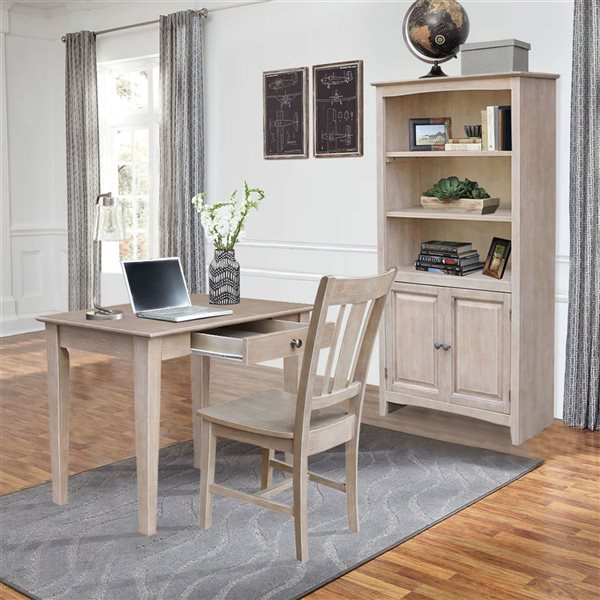 International Concepts Small Size Desk with Drawer and Chair - Washed Grey Taupe