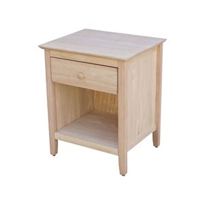 International Concepts Solid Wood Bedroom Nightstand with 1 Drawer, Unfinished