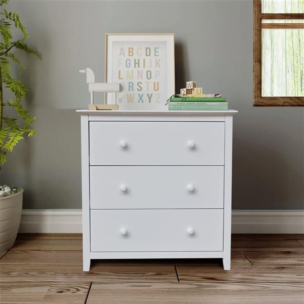 International Concepts Solid Wood Bedroom Dresser/Chest with 3 Drawers - White