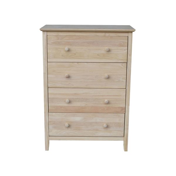 International Concepts Solid Wood Bedroom Dresser/Chest with 4 Drawers - Unfinished