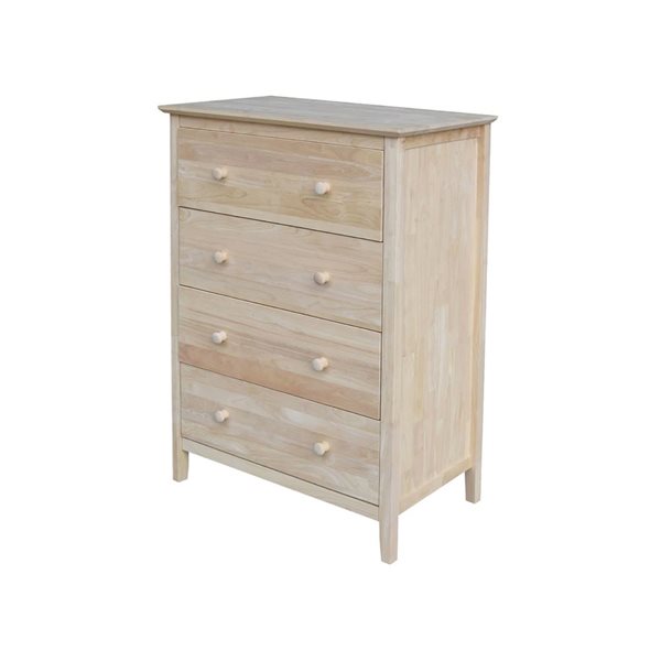 International Concepts Solid Wood Bedroom Dresser/Chest with 4 Drawers - Unfinished