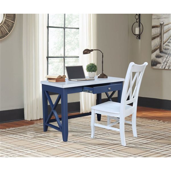 International Concepts Hampton Desk with Double XX Back Chair - Blue/Antiqued Chalk