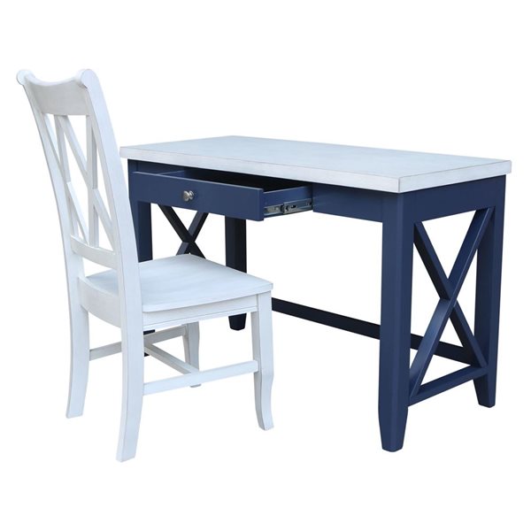 International Concepts Hampton Desk with Double XX Back Chair - Blue/Antiqued Chalk