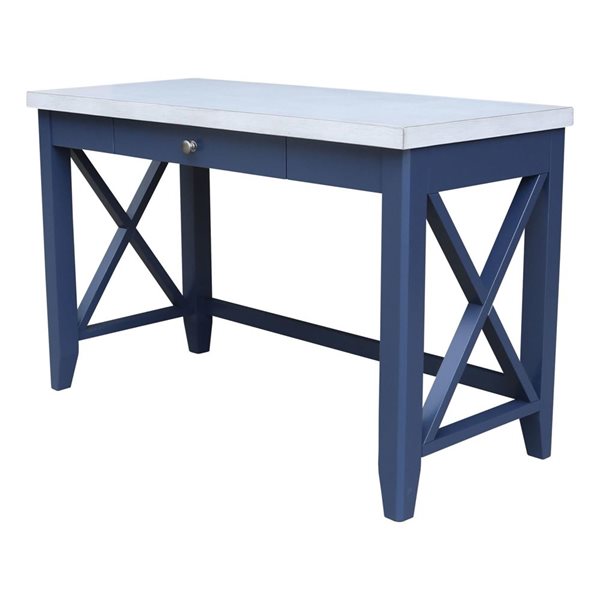 International Concepts Hampton Desk with Double XX Back Chair - Blue/Antiqued Chalk