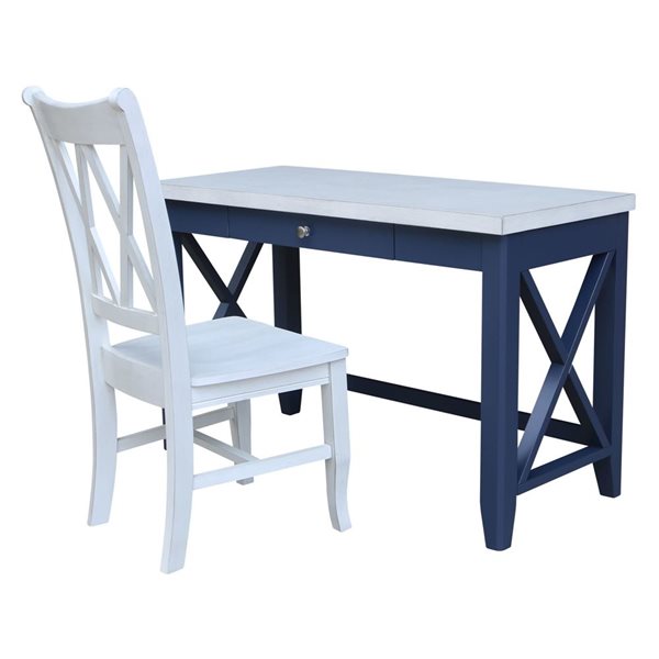 International Concepts Hampton Desk with Double XX Back Chair - Blue/Antiqued Chalk