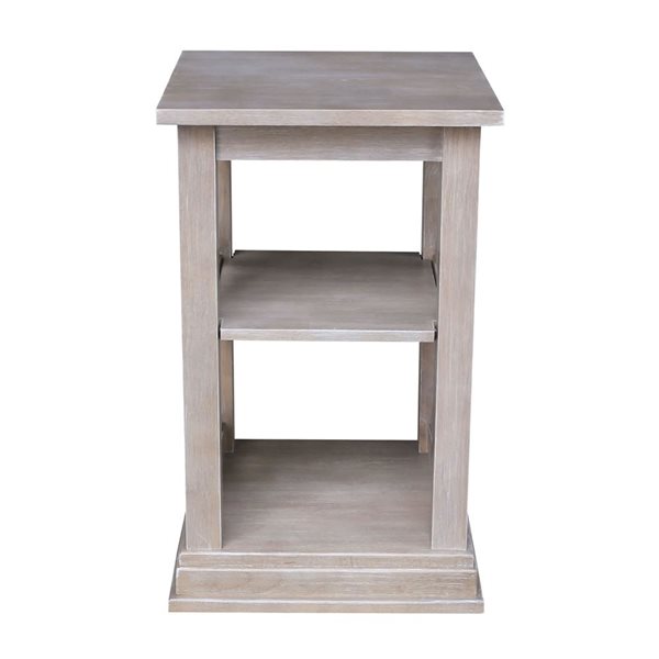 International Concepts Hampton Solid Wood Accent Table with Shelves - Washed Grey Taupe