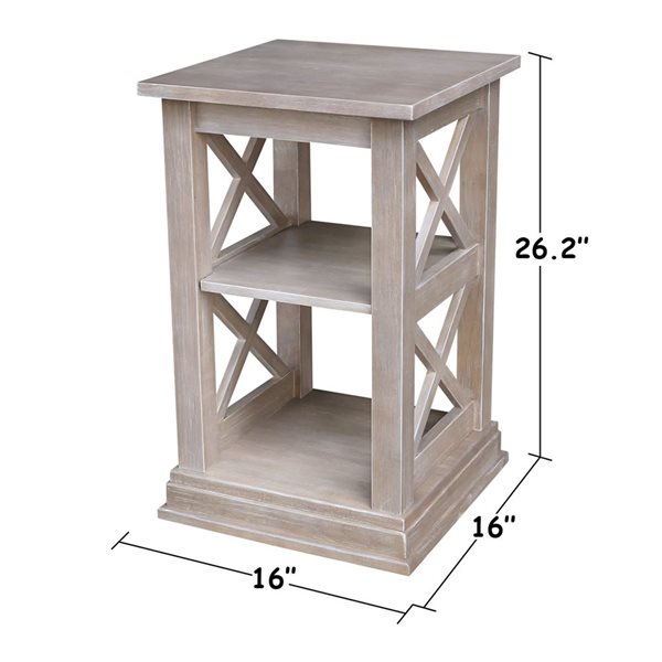 International Concepts Hampton Solid Wood Accent Table with Shelves - Washed Grey Taupe