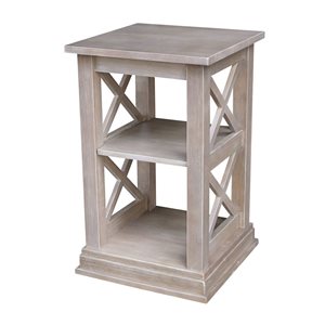 International Concepts Hampton Solid Wood Accent Table with Shelves - Washed Grey Taupe