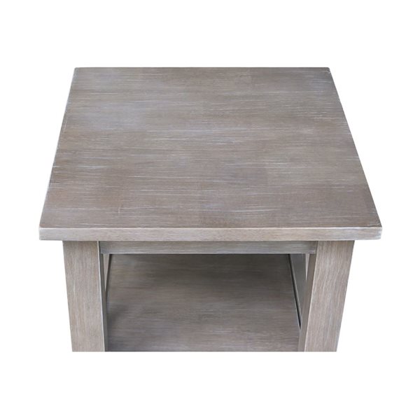 International Concepts Hampton Solid Wood Accent Table with Shelves - Washed Grey Taupe
