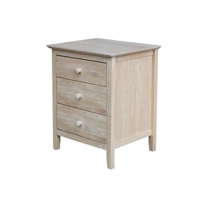 International Concepts Solid Wood Bedroom Nightstand with 3 Drawers, Unfinished