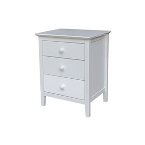 International Concepts Solid Wood Bedroom Nightstand with 3 Drawers, White