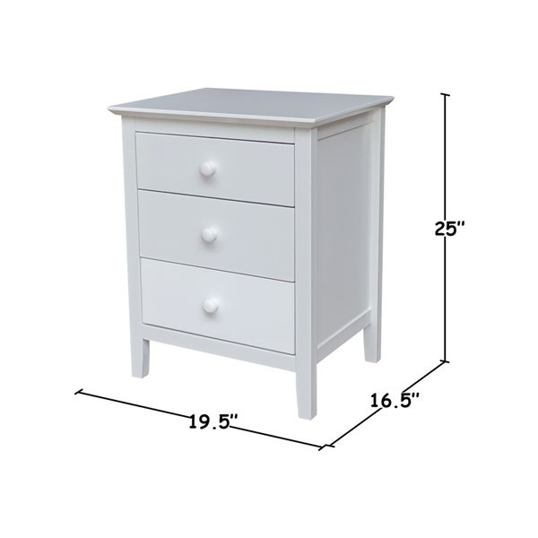 International Concepts Solid Wood Bedroom Nightstand with 3 Drawers, White