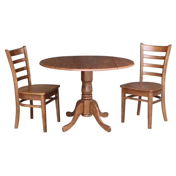 International Concepts 3-Pc 42-in Dual Drop Leaf Wood Dining Table Set w/ 2 Emily Side Chairs - Distressed Oak