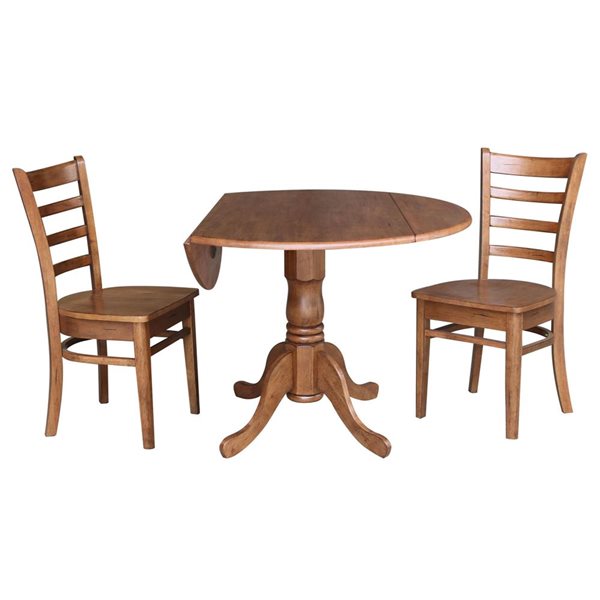 International Concepts 3-Pc 42-in Dual Drop Leaf Wood Dining Table Set w/ 2 Emily Side Chairs - Distressed Oak