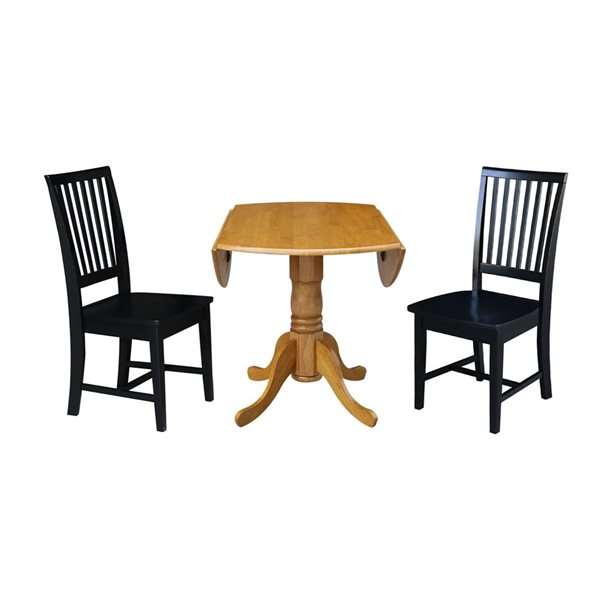 International Concepts 3-Pc 42-in Dual Drop Leaf Wood Dining Table Set w/ 2 Slat Back Dining Chairs - Oak/Black