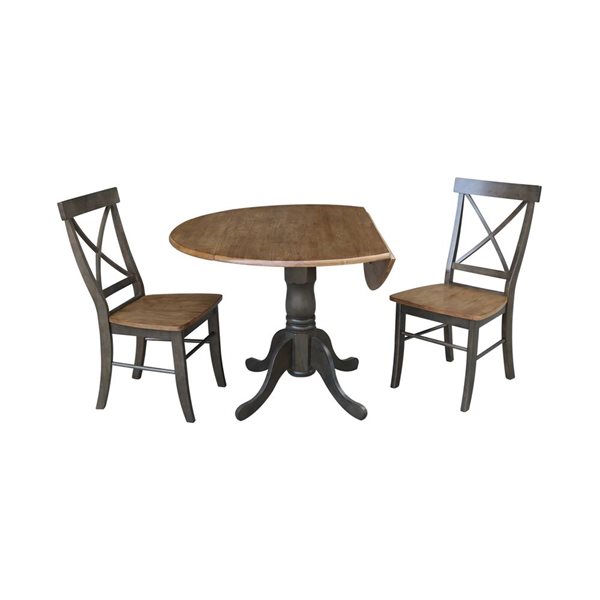 International Concepts 3-Pc 42-in Dual Drop Leaf Wood Dining Table Set w/ 2 Chairs - Hickory/Washed Coal