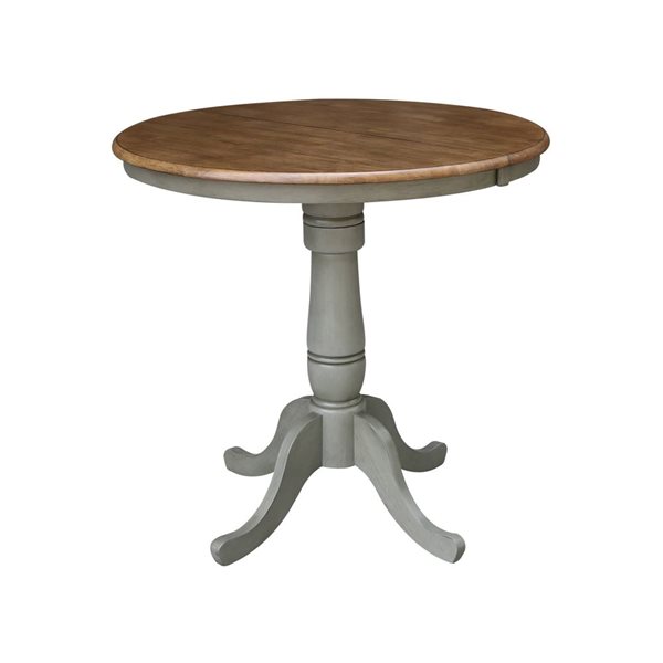 International Concepts 36-in Round Extension Wood Dining Table w/ 4 X-Back Counter Height Stools - Hickory/Stone