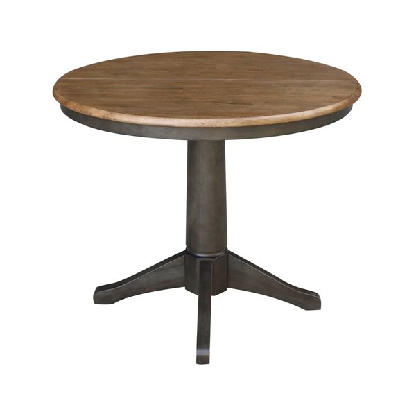 International Concepts 3-Pc 36-in Round Extension Wood Dining Table Set w/ 2 Chairs - Hickory/Washed Coal