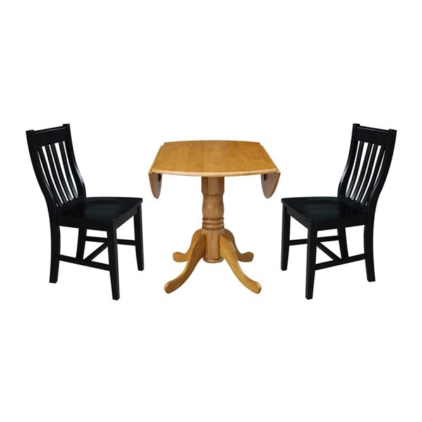 International Concepts 3-Pc 42-in Dual Drop Leaf Wood Dining Table Set w/ 2 Slat Back Dining Chairs - Oak/Black