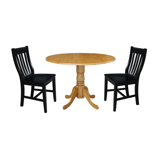 International Concepts 3-Pc 42-in Dual Drop Leaf Wood Dining Table Set w/ 2 Slat Back Dining Chairs - Oak/Black