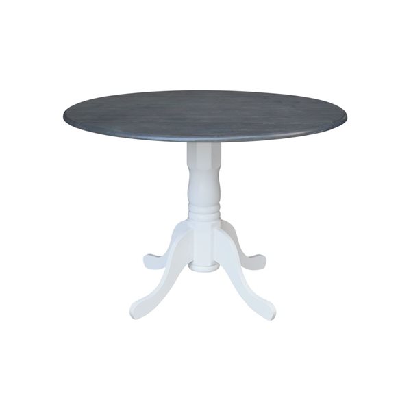 International Concepts 42-in Dual Drop Leaf Wood Dining Table w/ 4 Madrid Ladder Back Chairs - White/Heather Grey