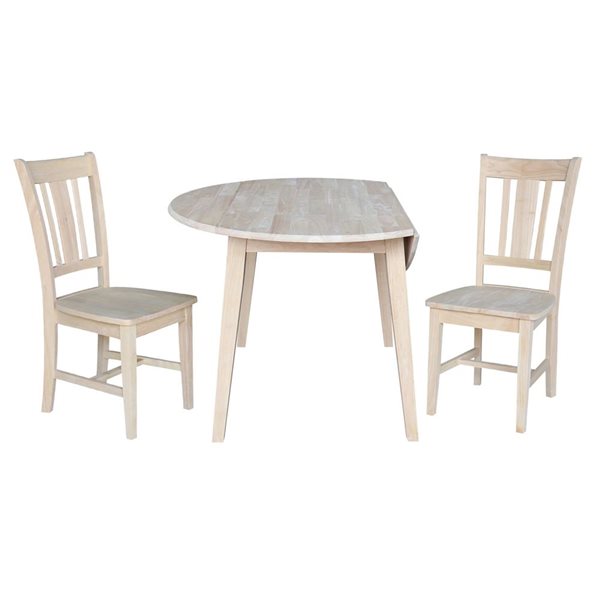 International Concepts 3-Pc 42-in Solid Unfinished Wood Round Dual Drop Leaf Dining Table Set w/ 2 Chairs