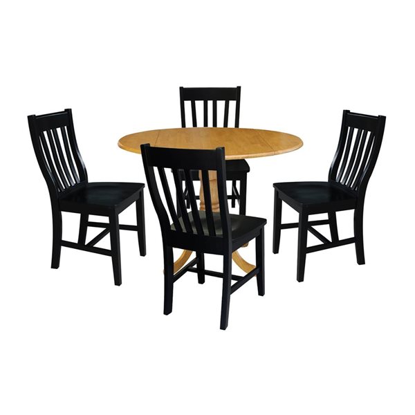 International Concepts 5-Pc 42-in Dual Drop Leaf Wood Dining Table Set w/ 4 Slat Back Dining Chairs - Oak/Black