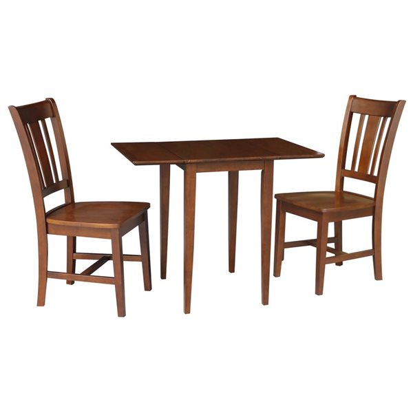 International Concepts 3-Pc Small Dual Drop Leaf Wood Dining Table Set w/ 2 San Remo Chairs - Espresso