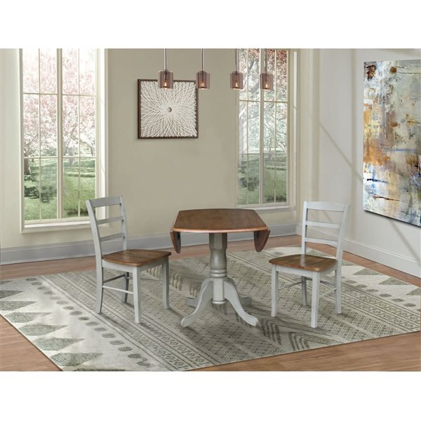 International Concepts 3-Pc 42-in Dual Drop Leaf Wood Dining Table Set w/ 2 Madrid Ladder Back Chairs