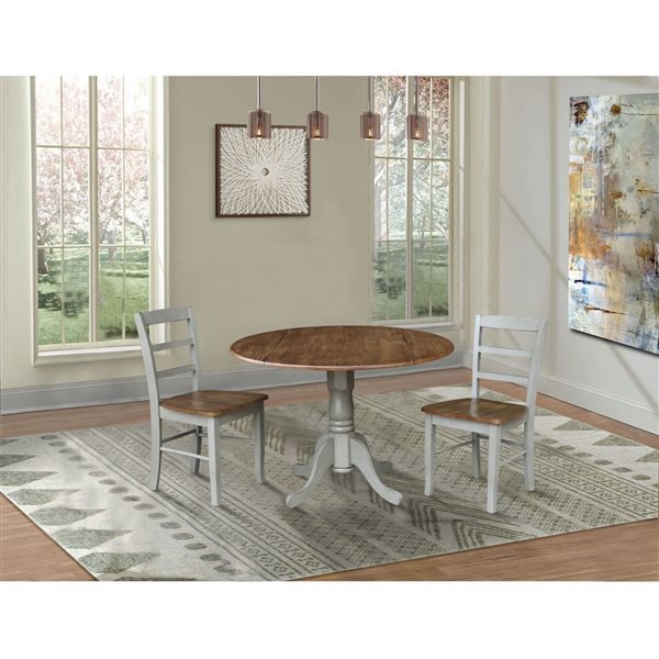 International Concepts 3-Pc 42-in Dual Drop Leaf Wood Dining Table Set w/ 2 Madrid Ladder Back Chairs