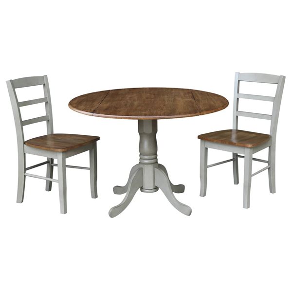 International Concepts 3-Pc 42-in Dual Drop Leaf Wood Dining Table Set w/ 2 Madrid Ladder Back Chairs