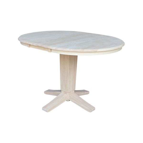 International Concepts 5-Pc 36-in Unfinished Wood Round Extension Dining Table Set w/ 12-in Leaf and 4 Dining Chairs