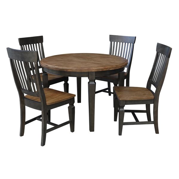 International Concepts 44 in. Solid Wood Round Top Dining Table with 4 Dining Chairs - Hickory/Washed Coal