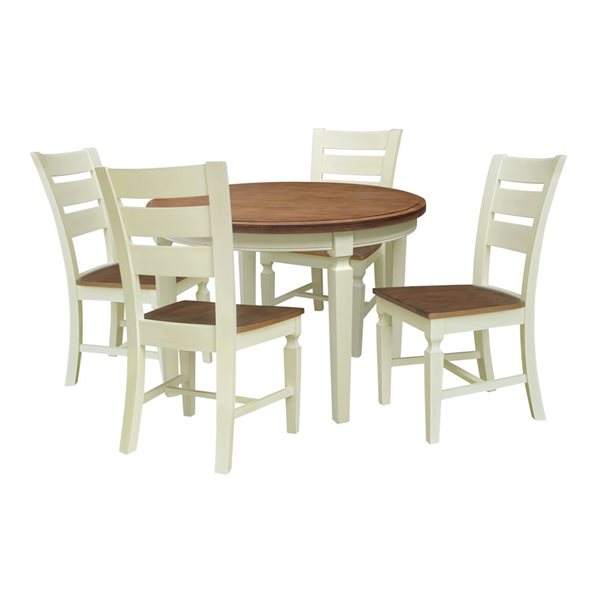 International Concepts 44-in Solid Wood Round Top Dining Table with 4 Dining Chairs in Hickory/Shell