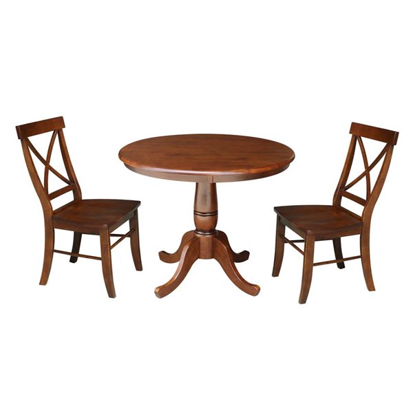 International Concepts 36-in Solid Wood Round Top Pedestal Dining Table with 2 X-back Dining Chairs