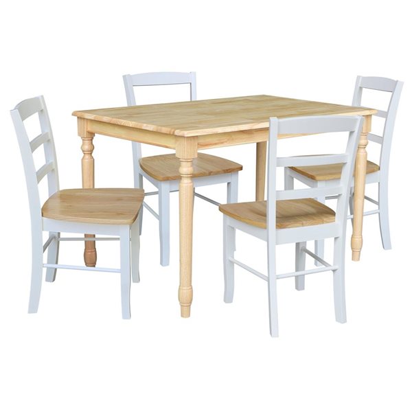 International Concepts 30-in x 48-in Solid Wood Dining Table with 4 Chairs - Natural/White