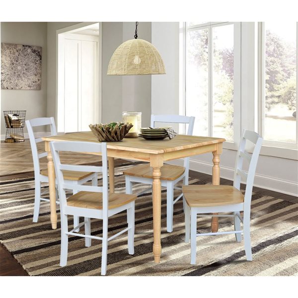 International Concepts 30-in x 48-in Solid Wood Dining Table with 4 Chairs - Natural/White