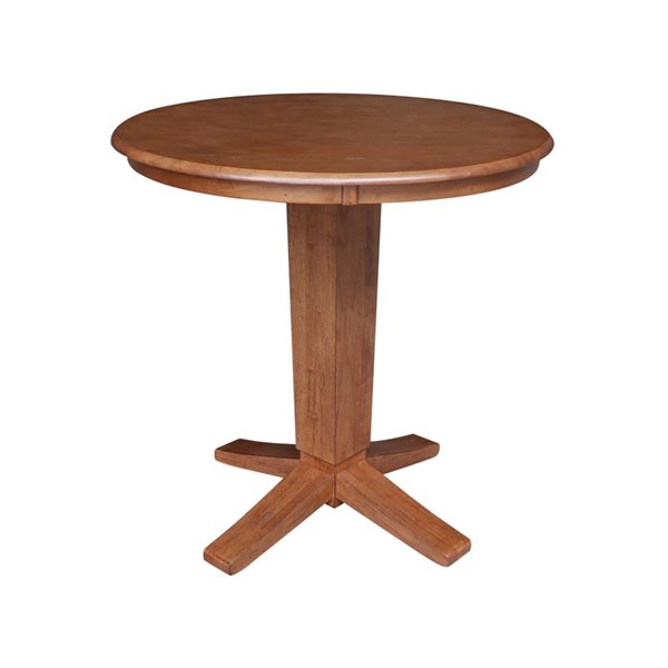 International Concepts 36-in Solid Wood Round Top Pedestal Dining Table w/ 4 Counter High Stools - Distressed Oak/Black