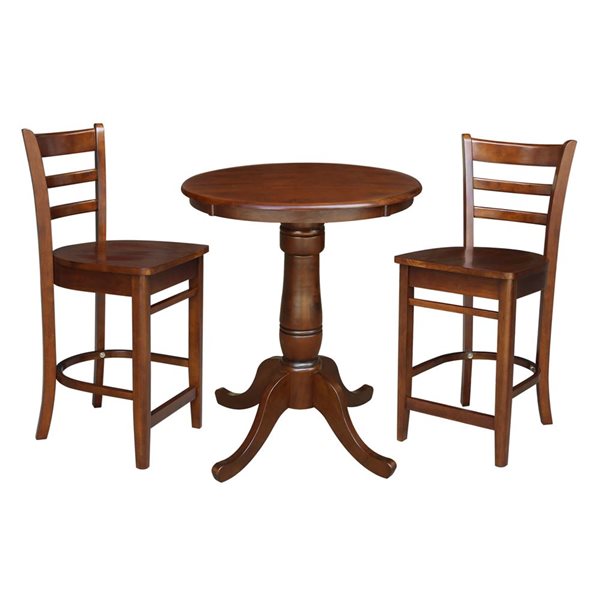 International Concepts 30-in Round Pedestal Gathering Height Table with 2 Counter Height Stools