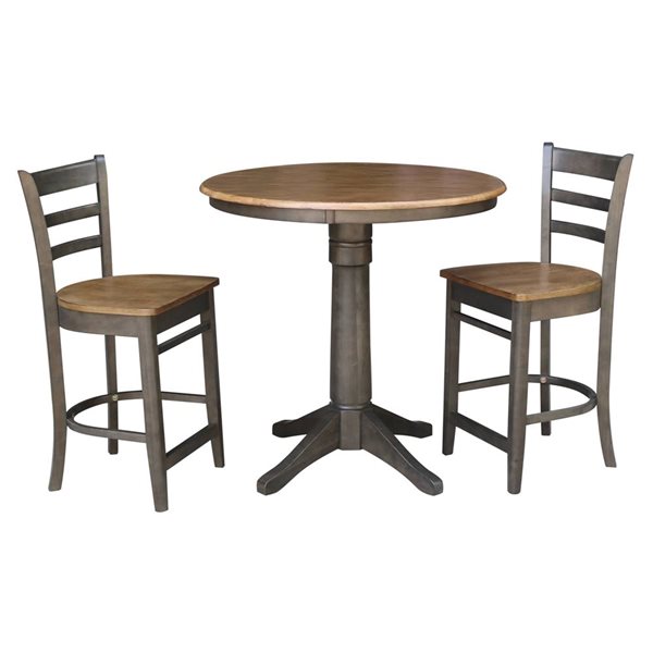 International Concepts 36-in Solid Wood Round Top Pedestal Counter Height Table with 2 Stools