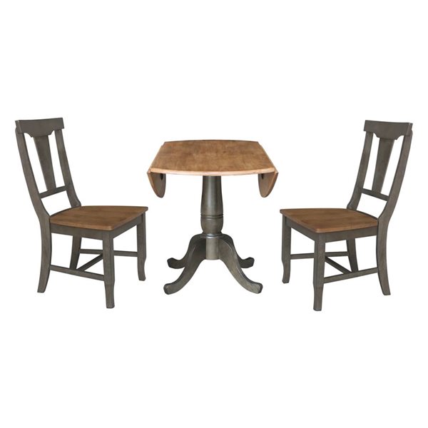 International Concepts 42-in Dual Drop Dining Table with 2 Panel Back Chairs in Hickory/Washed Coal
