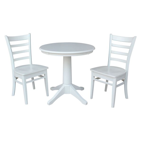 International Concepts 3-Pc 30-in Round Top Pedestal Wood Table Set with 2 Emily Chairs - White