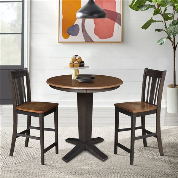 International Concepts 36-in Solid Wood Round Top Dining Table with 2 Counter Height Stools